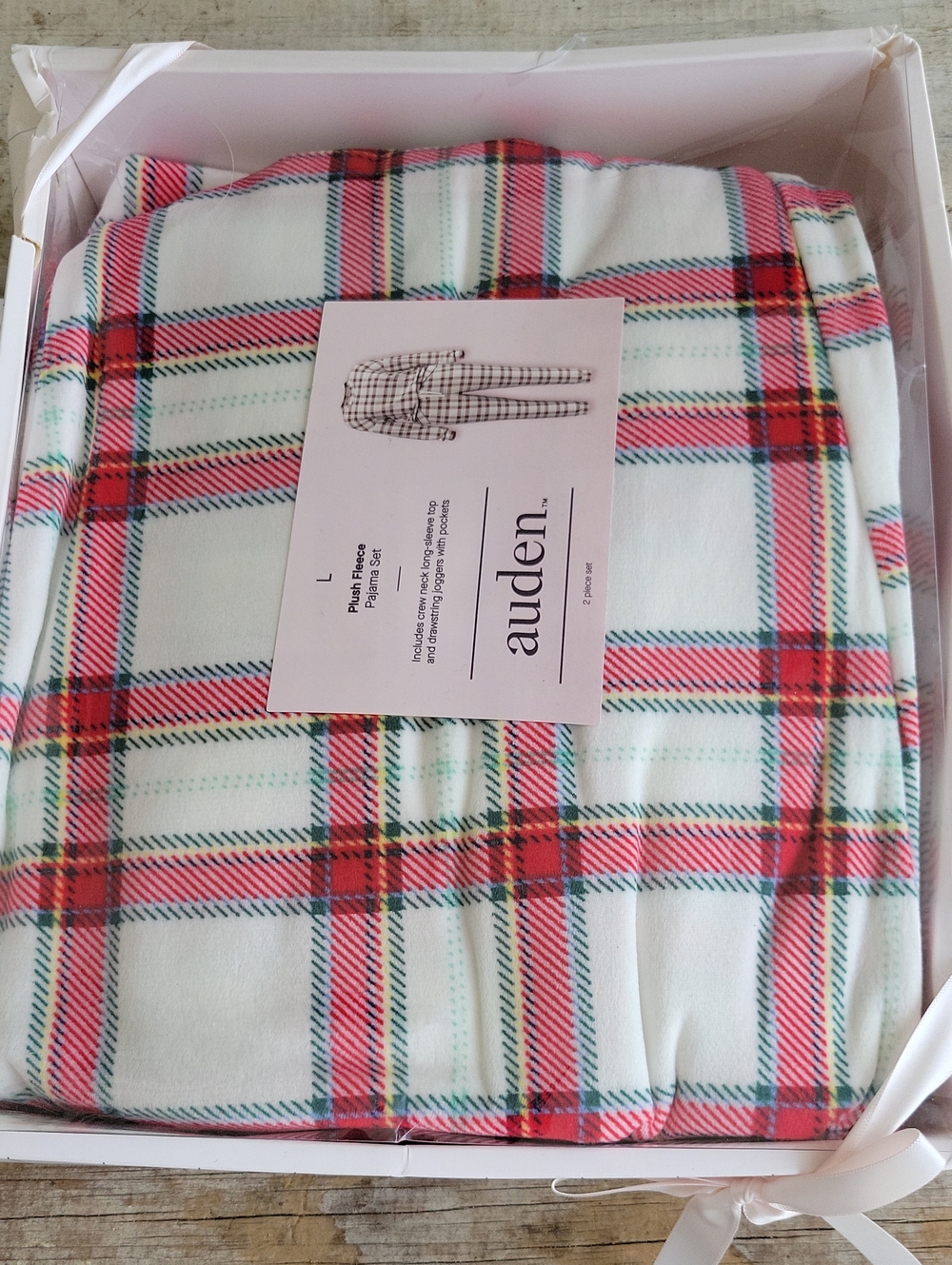 Auden White and Red Plaid Plush Fleece Pajama Set